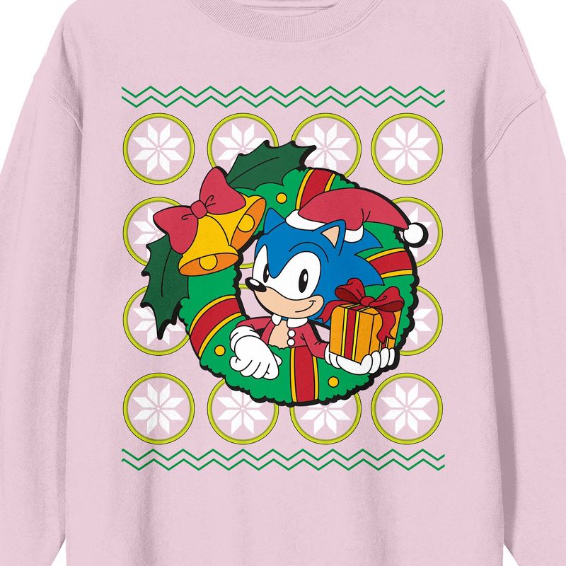 Sonic The Hedgehog Sonic Christmas Wreath Crew Neck Long Sleeve Cradle Pink Adult Sweatshirt, 2 of 3
