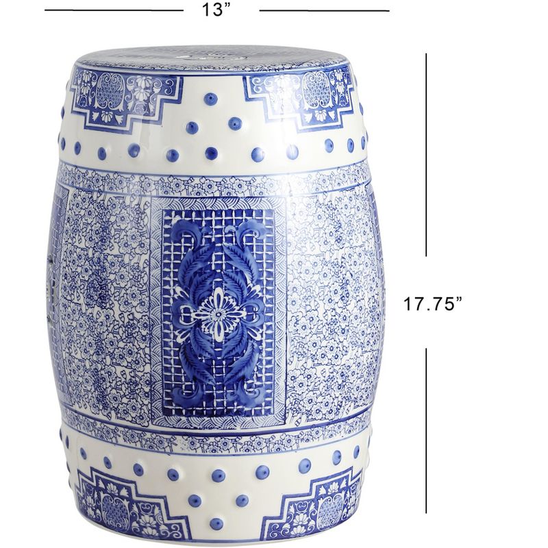JONATHAN Y Acanthus 17.8" Chinoiserie Ceramic Drum Garden Stool, Blue/White, 3 of 7