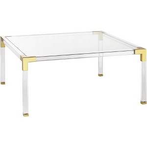 55 Downing Street Hanna Modern Cast Acrylic Square Coffee Table 40" Wide Clear Gold Tempered Glass Tabletop for Living Room Bedroom Bedside Entryway - 1 of 4