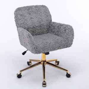 QingMoon Faux Fur Office Chair, Adjustable Desk Chair, Swivel Computer Chair, Modern Makeup Chair with Tilt Backrest for Vanity Room, Home Office - 1 of 4
