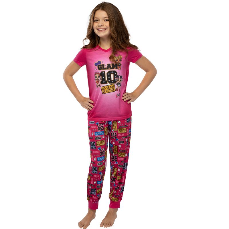 LOL Surprise! Girls Glam 10 Jogger Pants And Shirt Sleepwear 2 Piece Pajama Set Hot Pink, 1 of 5