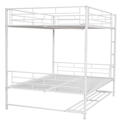 NicBex Full Over Full Bunk Bed with Guardrail and Shelf,Rubber Wood Loft Bed with Ladder and Converts to 2 Twin Beds,Bunk Beds for Bedroom,White