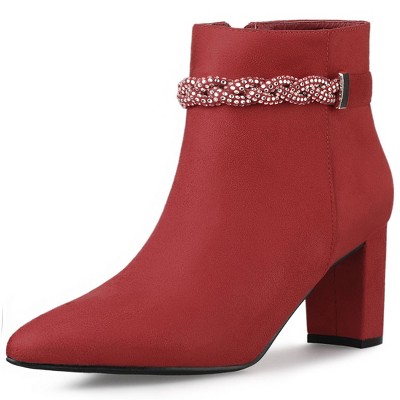 Allegra K Women's Pointed Toe Rhinestone Chunky Heels Ankle Boots : Target