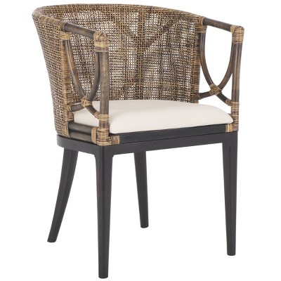 Transitional Buenos Aires Inspired Rattan Barrel Armchair, Brown/White