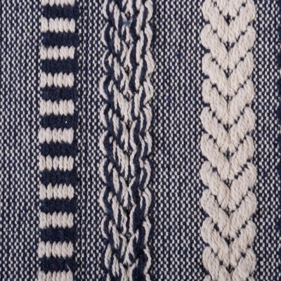Navy and White Cotton Braided Striped Throw Blanket