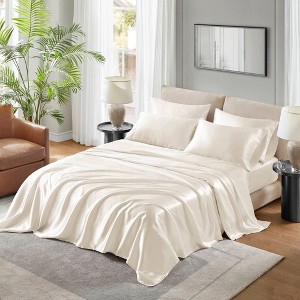 Sapphtopaz Luxury Satin Comforter Set, Bedding Set Fitted Sheet Set with 1 Flat Sheet,1 Fitted Sheet,2 Pillowcase, Machine Washable - 1 of 4