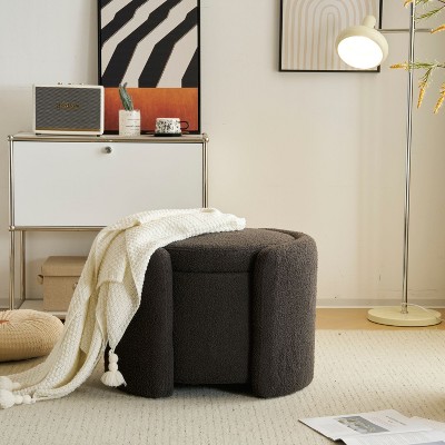 NicBex Round Ottoman Bench Cozy Boucle Ottoman with Hidden Storage for Bedroom and Entryway, White