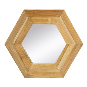 MAYEERTY 18.5" x 18.5" Hexagon Wall Mirror with Natural Wood Frame, Wall Decor for Living Room Bathroom Hallway, - 1 of 4