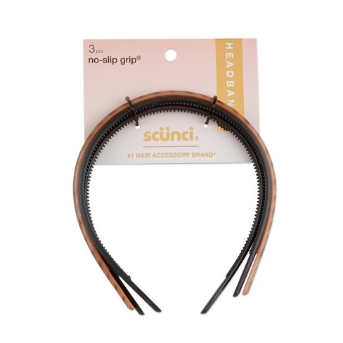 Scünci No-slip Grip Thin Plastic Headbands - Black/brown/mixed- All Hair -  3pk : Target