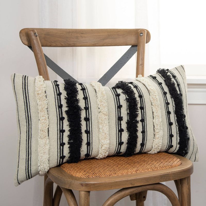 14&#34;x26&#34; Oversized Poly-Filled Striped Lumbar Throw Pillow Black/Ivory - Rizzy Home, 6 of 7