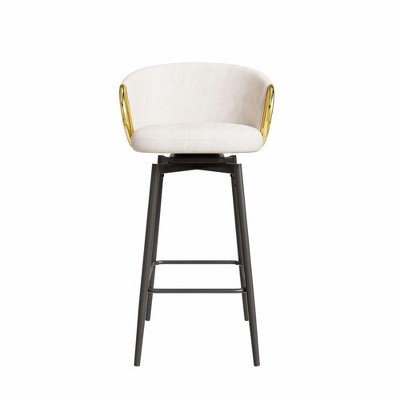 Lirago Set of 4 Beige Velvet Swivel Bar Stools-30" Modern High Back Chairs with Black Accents for Home & Commercial Use