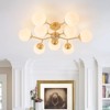 LLHZSY 9-Light Y-shaped Branch Semi-Flush Mount Ceiling Light Fixture With Milk White Glass Globe-Brass - 2 of 4