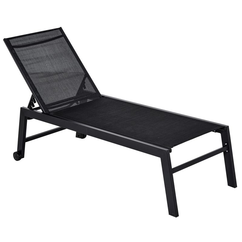 Outsunny Patio Garden Sun Chaise Lounge Chair with 5-Position Backrest, 2 Back Wheels, & Industrial Design, 1 of 8