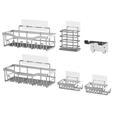 6-Pack Shower Caddy, White - Shower Organizer & Shelves for Efficient Storage,Stainless Steel Shampoo Holder , Durable Shower Wall Caddy