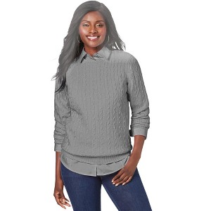 Jessica London Cable Crewneck Sweater - 1 of 4
