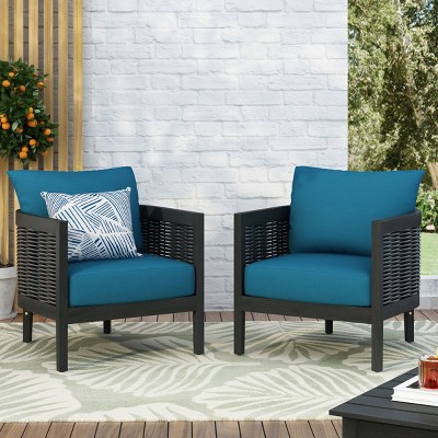 Outdoor Acacia Wood Club Chair with Cushions, Weather-Resistant Wicker Accent, Deep Seating for Patio, Garden & Backyard-Coolbibila