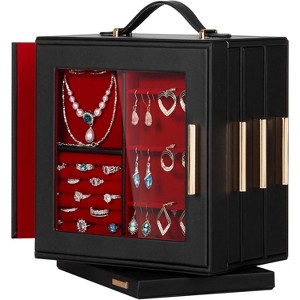 Jewelry Box 360° Rotating, Necklace Earring Organizer with Transparent Window, Mirror, 7 Drawers - 1 of 4