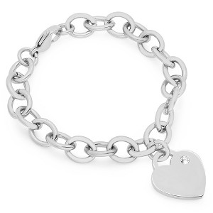 Steeltime Ladies stainless steel rolo heart bracelet adorned with swarovski crystals. Color Options: Silver, Gold - 1 of 4