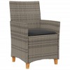 vidaXL Patio Chairs with Cushions 2 pcs Gray Poly Rattan&Solid Wood - 4 of 4