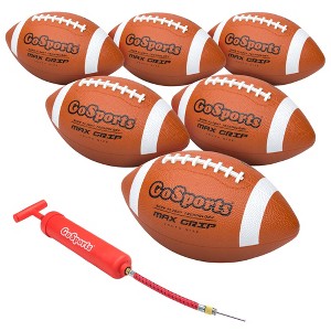 GoSports Rubber Footballs - 6 Pack of Youth Size Balls with Pump & Carrying Bag - 1 of 4