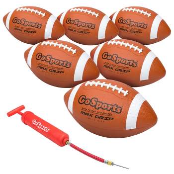 GoSports Rubber Footballs - 6 Pack of Youth Size Balls with Pump & Carrying Bag