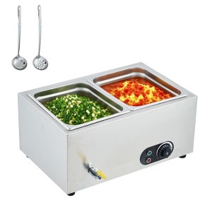 Commercial Food Warmer, 2-Pan Stainless Steel Buffet Bain Marie Steam Table with Adjustable Temperature Control for Catering Restaurants and Parties - 1 of 4