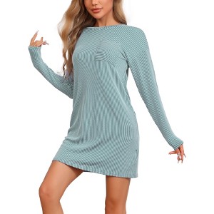 cheibear Women's Long Sleeve Crewneck Casual Sleep Dress with Chest Pocket - 1 of 4