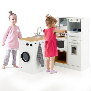 Costway Kids 2-Piece Kitchen Play Set Pretend Chef Toy Set w/ Range Hood & Stove Burner - 1 of 4