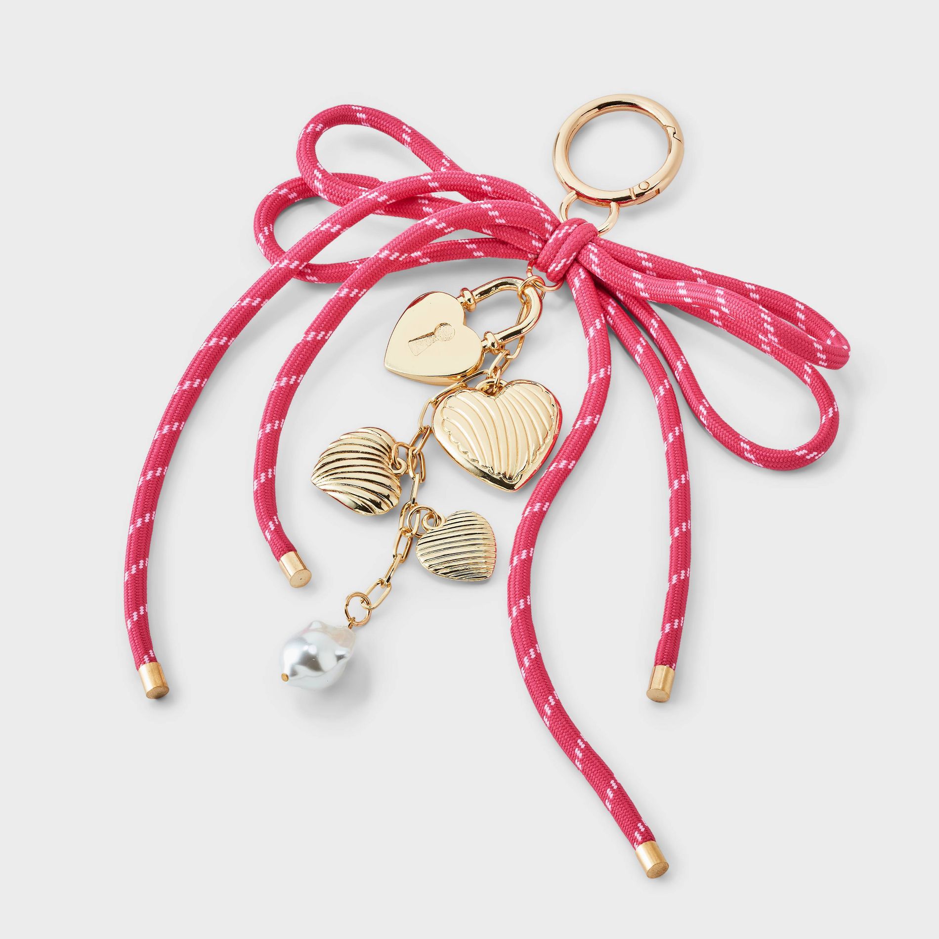 Locket Heart & Cord Bow Bag Charm - Wild Fable™ with Olivia Dayton Pink/Gold