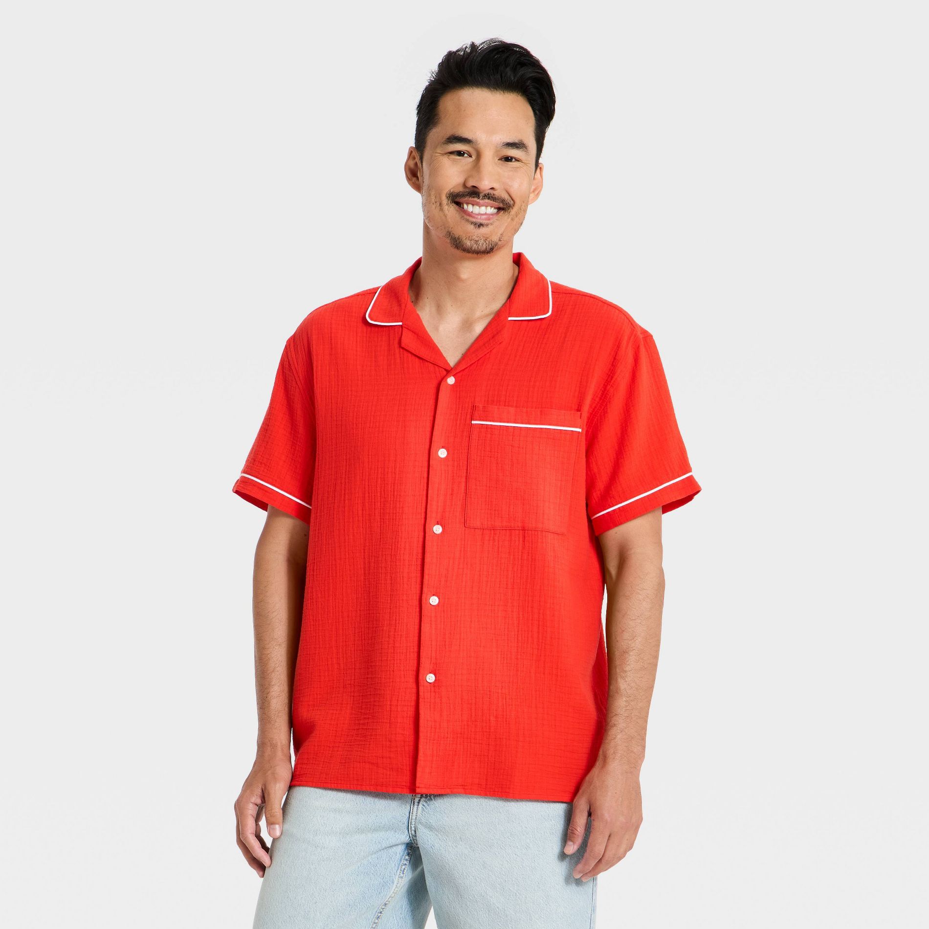 Men's Short Sleeve Camp Collar Button-Down Gauze Shirt - Goodfellow & Co™