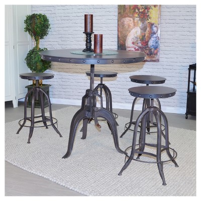 Riveted Reclaimed Wood 36" Round Industrial Crank Counter Table