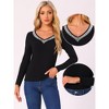 INSPIRE CHIC Women's Sequin Contrast Color Long Sleeve V Neck Basic Shirt - 2 of 4