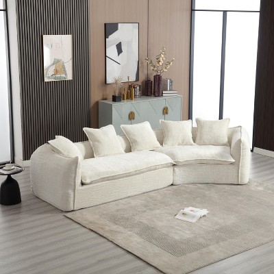 125.98"W Modular Sectional Sofa, Chenille Fabric Large Comfy Cloud Sofa with 5 Back Pillows 4B - ModernLuxe