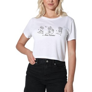 Women's Cowgirl Boots Outline Cropped T-Shirt - 1 of 4