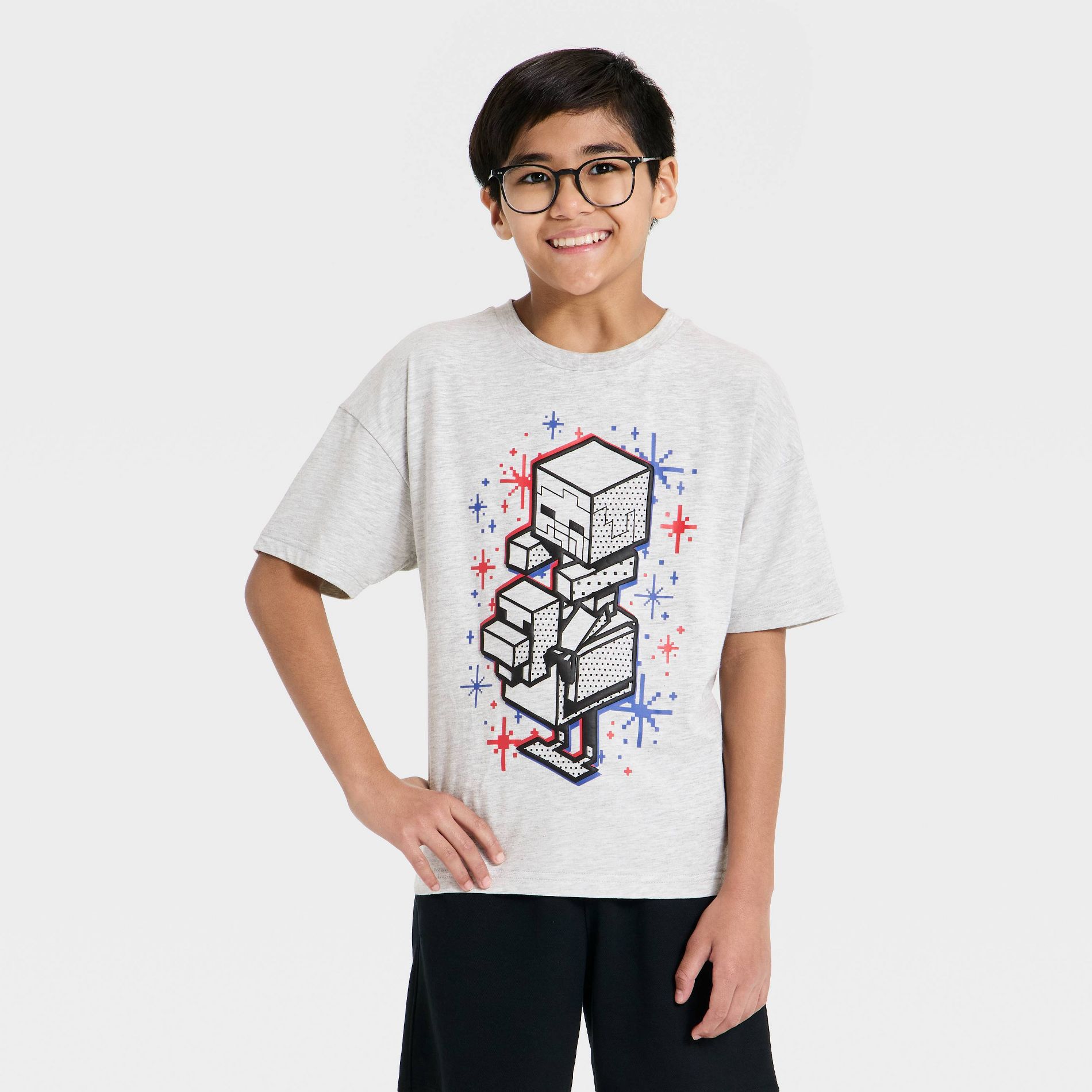 Boys' Minecraft Americana Short Sleeve Oversized Graphic T-Shirt - Gray