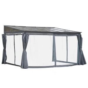 Outsunny 10' x 13' Outdoor Patio Gazebo with Sloping Polycarbonate Roof, Durable Aluminum Frame, & Netting Curtain - 1 of 4