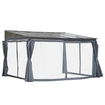 Outsunny 10' x 13' Outdoor Patio Gazebo with Sloping Polycarbonate Roof, Durable Aluminum Frame, & Netting Curtain