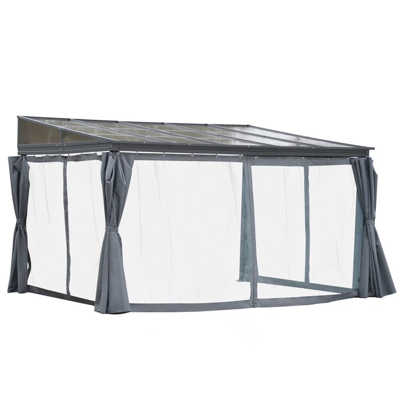 Outsunny 10' x 13' Outdoor Patio Gazebo with Sloping Polycarbonate Roof, Durable Aluminum Frame, & Netting Curtain, 1 of 8