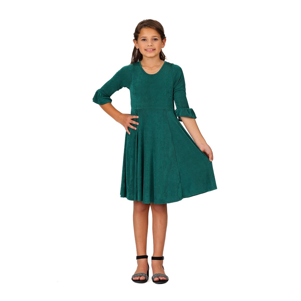 Girls Elbow Length Sleeve Fit and Flare Party Dress - 24sevenKid™ - thumbnail 9