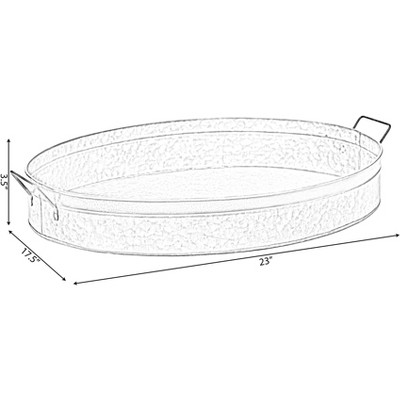 Large Gray Galvanized Metal Oval Rustic Serving Tray with Handles