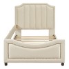 Luxystar Twin Size Upholstered Daybed with Classic Stripe Shaped Headboard and One Side Guardrail - 3 of 4