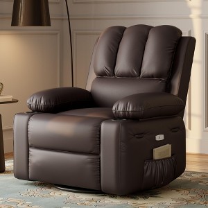 Massage Recliner Chair for Adults, Swivel Rocker with Heat, PU Leather, Remote, Cup Holders, Side Pocket, Wide Recliner for Living Room, Bedroom - 1 of 4