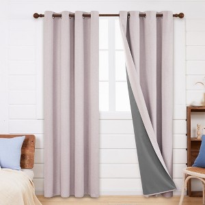 Deconovo Faux Linen Total Blackout with Coating Curtains (2 Panel) - 1 of 4