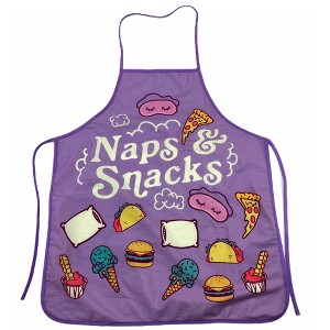 Naps and Snacks Apron Funny Comfort Food Sleeping Graphic Novelty Kitchen Smock - Crazy Dog Bakeware Purple Apron - 1 of 4