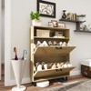 RISOKEYS Farmhouse Shoe Organizer with 2 Flip Drawers,Freestanding Slim Narrow Shoe Rack Cabinet with Open Storage for Entryway,Foyer,Hallway - 2 of 4