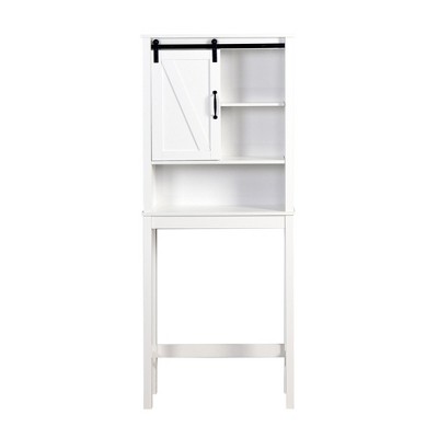 VANIRROR Over the Toilet Storage Cabinet,Freestanding Bathroom Organizer with Barn Door,Adjustable Shelves,and Space-Saving Design,MDF Construction