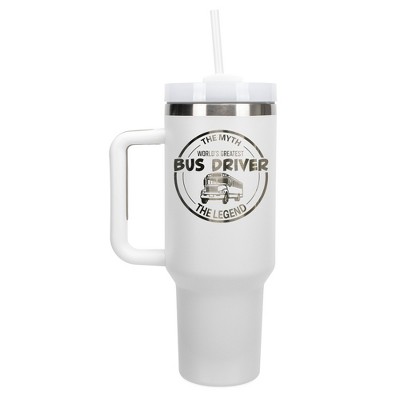 Elanze Designs World's Greatest Bus Driver Myth Legend 40 oz. Stainless Steel, Large Water Bottle Coffee Mug, Spill & Leak Resistant, Thermal Travel