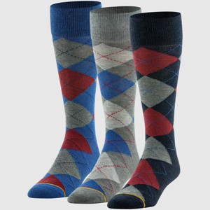 Goldtoe Signature Collection Men's Argyle Crew Socks 3pk - Gray/Red/Navy Blue 6-12.5 - 1 of 4