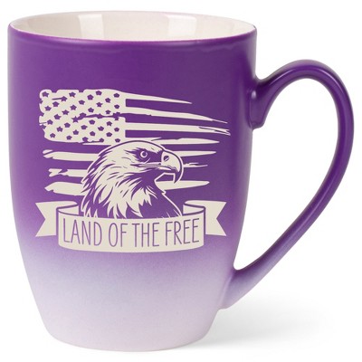 100 North United States of America 10 Ounce Purple and White Two Toned Ombre, Comfortably Fits Your Hands, Ceramic Tea Coffee Cup Mug, Land Of The