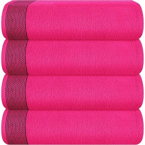 Ultra Soft 4 Pack Oversized Bath Towels, 27x54 Inches, 100 Cotton, Highly Absorbent, Quick - Dry, Lightweight - Hot Pink - 1 of 4